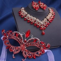 Parure de bijoux de mariée avec strass rouges et masque papillon en or et argent brillant - Ensemble Masque Papillon en Strass Rouge (Style 10)