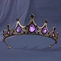 Barokke gouden kroon met paarse edelstenen en zwarte strassteentjes haaraccessoire - Zwart paars