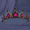 Vintage gouden barok kroon met fuchsia strasstenen en zwarte kristallen voor dames - Zwart/Roosrood