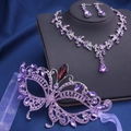 Parure bijoux mariage strass violet avec collier boucles d'oreilles et masque papillon - Parure de Bijoux Masque Papillon Violet (Style 12)