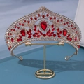 Baroque bridal crown featuring deep red crystals and rhinestones on a gold alloy base - Baroque Symmetrical Arch Red Crystal Style (1157)