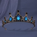 Vintage barokke kroon in antiek goud met blauwe kristallen en zwarte steentjes decoratie - Zwart Meerblauw
