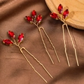Set de 3 épingles à cheveux de mariée avec cristaux rouge rubis et fil doré - Or Rouge