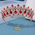 Exquisite bridal crown with red teardrop crystals and gold alloy base for weddings - Splendid Red Teardrop Alloy Support Style (1162)