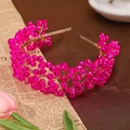 Elegant fuchsia beaded crystal headband with golden wire weaving for bridal hair styling - Rose Red