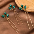 Lot de trois épingles à cheveux dorées de mariée avec accents de feuilles de cristal - Or Vert