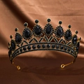Luxurious gold princess crown featuring black teardrop rhinestones on brown silk - Black