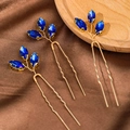 Lot de 3 épingles à cheveux de mariée dorées avec strass marquise bleu marine - Or Bleu Royal