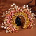 Ethnic style floral headband with golden roses and pink silk flowers for Hanfu cosplay - Golden Yellow & Pink Satin Rose Style (Style 3)