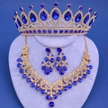 Conjunto de joyas strass azul real con corona collar y pendientes en acabado dorado - Estilo Barroco con Diamante de Imitación Azul Real (Estilo 24)