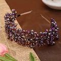 Luxurious handmade purple crystal headband with iridescent beads on a vintage background - Dark Purple