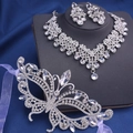 Parure bijoux de mariage argentée avec collier en V, boucles d'oreilles et masque - Ensemble Collier et Masque en Strass (Style 19)