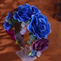 Exaggerated floral headband featuring velvet blue and purple roses for photoshoot styling - Dark Blue And Dark Purple Velvet Style