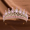 Luxurious gold crown with large pink teardrop crystals and small rhinestones - Gold Pink