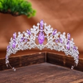 Silver bridal crown with purple marquise gems and sparkling crystals for wedding parties - Silver Purple