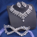 Parure de bijoux de mariée argentée avec collier boucles d'oreilles strass et masque de bal - Parure de Bijoux Mascarade Exquise 3 Pièces (Style 20)