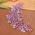 Handmade bridal hair comb with pink rhinestones and silver vine leaf design - Purple with Gold Thread