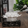Couronne de cheveux lotus argentée avec épingle à perle blanche pour coiffure Hanfu - Couronne Et Épingle / Argenté