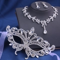 Parure de bijoux de mariée en strass avec collier boucles et masque papillon - Ensemble Masque Papillon Strass Transparents (Style 22)