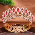 Luxurious baroque crown with red teardrop crystals and clear rhinestones in gold setting - Gold Red
