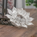 Couronne de cheveux Hanfu lotus avec pétales en métal filigrané argent sur bois - Couronne Simple / Argenté