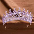 Silver bridal tiara with sparkling drop-shaped purple crystals and alloy frame - Silver Full Purple