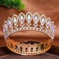 Luxurious gold baroque bridal crown encrusted with colorful multi-faceted rhinestones - Gold AB