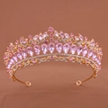 Elegant gold bridal tiara with pink teardrop crystals and sparkling rhinestones - Pink