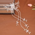 Detail of silver bridal hair comb with iridescent rhinestones and long tassels - Colorful Zirconia