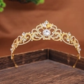 Luxuriöse goldene Kristall-Tiara mit floralen Mustern für Hochzeiten und Partys - Gold