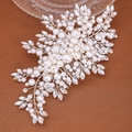 Handmade bridal hair comb with pearls and rhinestones on silver wire for wedding hairstyles - White
