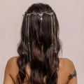 Catena per capelli esotica in argento con nappe e perle blu per acconciature - Nappina Floreale Intagliata Argento (Stile 1)