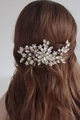Peigne à cheveux de mariée avec fleurs en strass argentés et perles pour coiffures de mariage - Peigne à cheveux / Argent