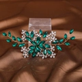 Peigne à cheveux de mariée avec cristaux verts, perles blanches et fil doré - Bandeau / Vert