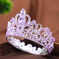 Elegante corona da sposa in argento con strass viola e gemma a goccia su legno - Viola