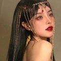 Exotic golden ethnic head chain with red beads and long tassel fringes for hair - Gold Ethnic Forehead Chain (Style 2)