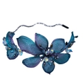 Elegant handmade blue floral bridal headband with crystals and rhinestones for weddings - Blue Purple Gradient Floral Style (FD1646)