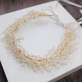 Handmade gold bridal headband with crystal beads and white satin ribbons for hair styling - Gold