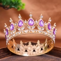 Close-up of golden crown with purple teardrop crystals and sparkling white rhinestones - Light Purple