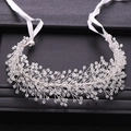 Elegant white crystal beaded bridal headband with silver wire and white satin ribbons - Silver