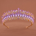 Luxurious gold alloy bridal crown featuring teardrop purple crystals and vintage rhinestones - Purple