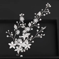 Handmade bridal silver leaf and flower headband with pearls and rhinestones - Silver