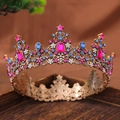 Luxuriöse Vintage-Goldkrone mit bunten Edelsteinen für Festzüge oder Brautpartys - Rosafarbener Stil (Farbe 3)