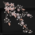 Rose gold bridal flower hair vine with sparkling rhinestones and white pearls - Rose Gold