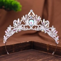 Baroque bridal crown in silver finish with sparkling rhinestones and iridescent crystals - Silver Rainbow Diamond