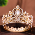 Elegante corona barroca dorada para novia con diamantes de imitación y cristal de gota - Dorado