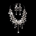 Elegant silver bridal jewelry set with sparkling zircon floral necklace and earrings - Silver Rhinestone Style (Ear Clip)