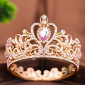 Elegante corona de novia barroca dorada con cristales arcoíris AB y brillantes - Circonita de Colores
