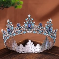 Vintage silver tiara crown with royal blue and clear crystals for bridal pageant - Blue Style (Color 6)