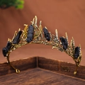 Baroque gothic crown with natural black stones and moon elements on vintage gold metal - Black
